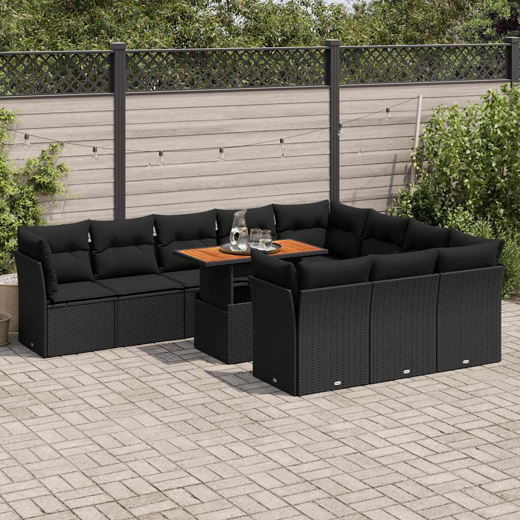 vidaXL 11-delige Loungeset met kussens poly rattan zwart