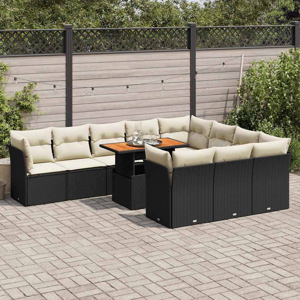 vidaXL 11-delige Loungeset met kussens poly rattan zwart