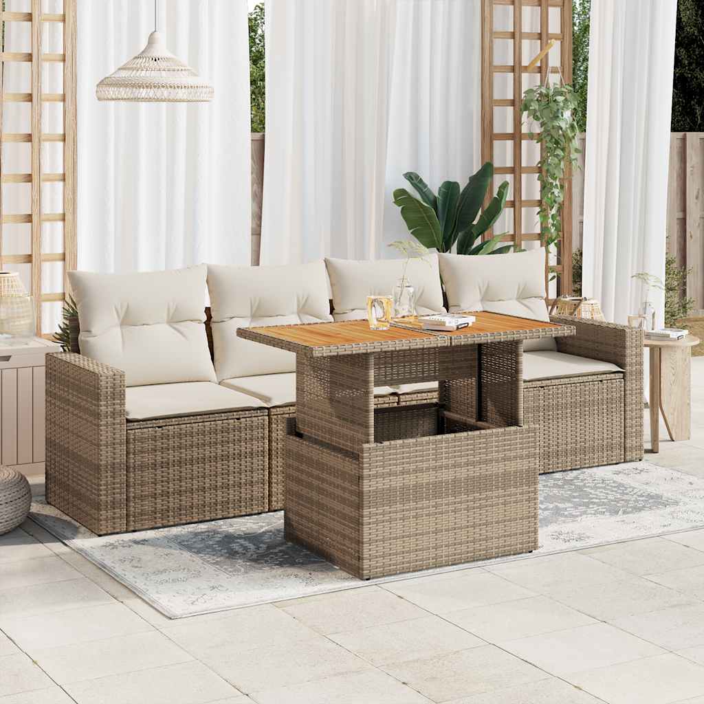 vidaXL 5-delige Loungeset met kussens poly rattan zwart