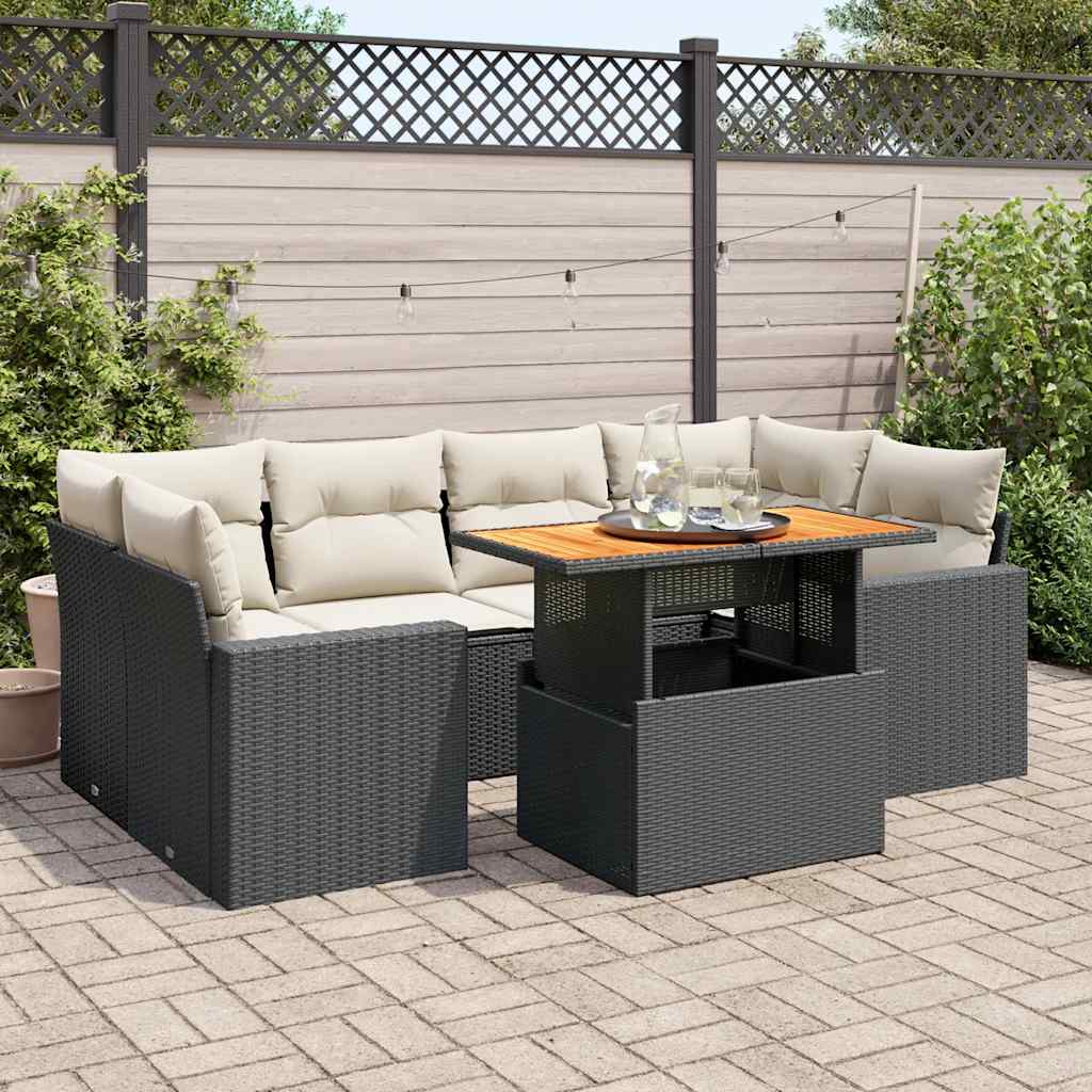 vidaXL 7-Piece Lounge Set with Cushions Poly Rattan Black