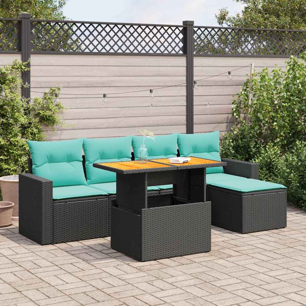 vidaXL 6-piece Lounge Set with Cushions Poly Rattan Black