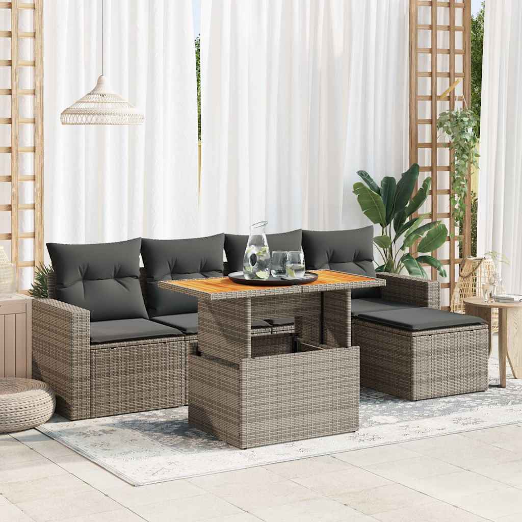 vidaXL 6-delige Loungeset met kussens poly rattan zwart