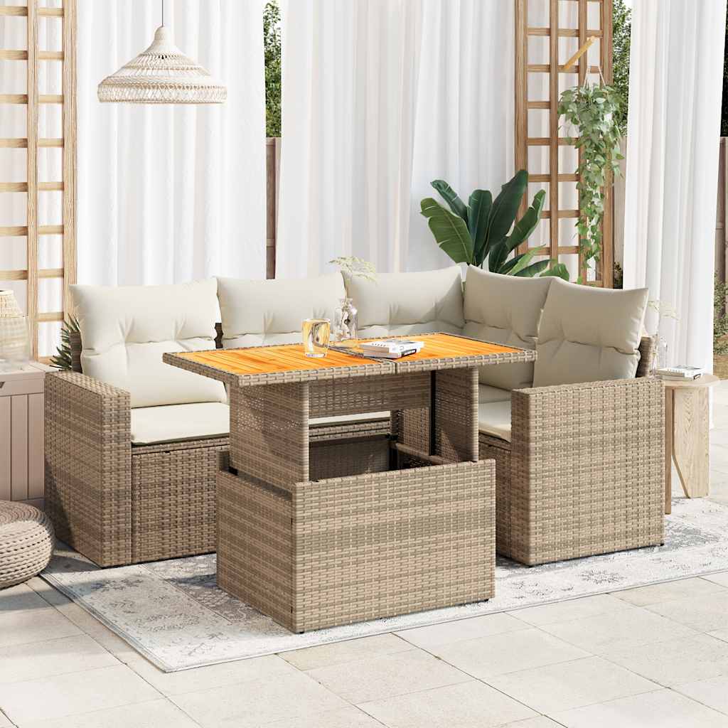 vidaXL 5-piece Lounge Set with Cushions Poly Rattan Black