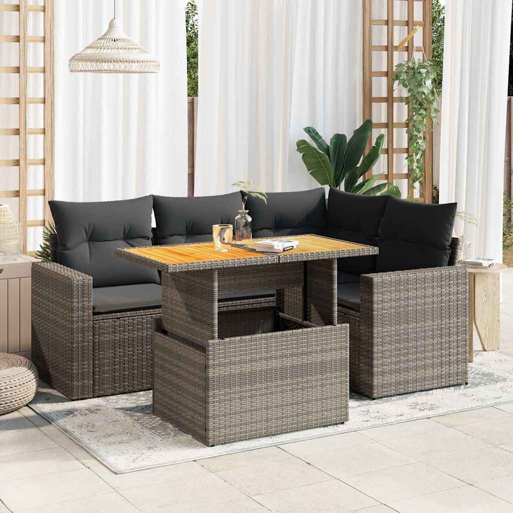vidaXL 5-piece Lounge Set with Cushions Poly Rattan Black