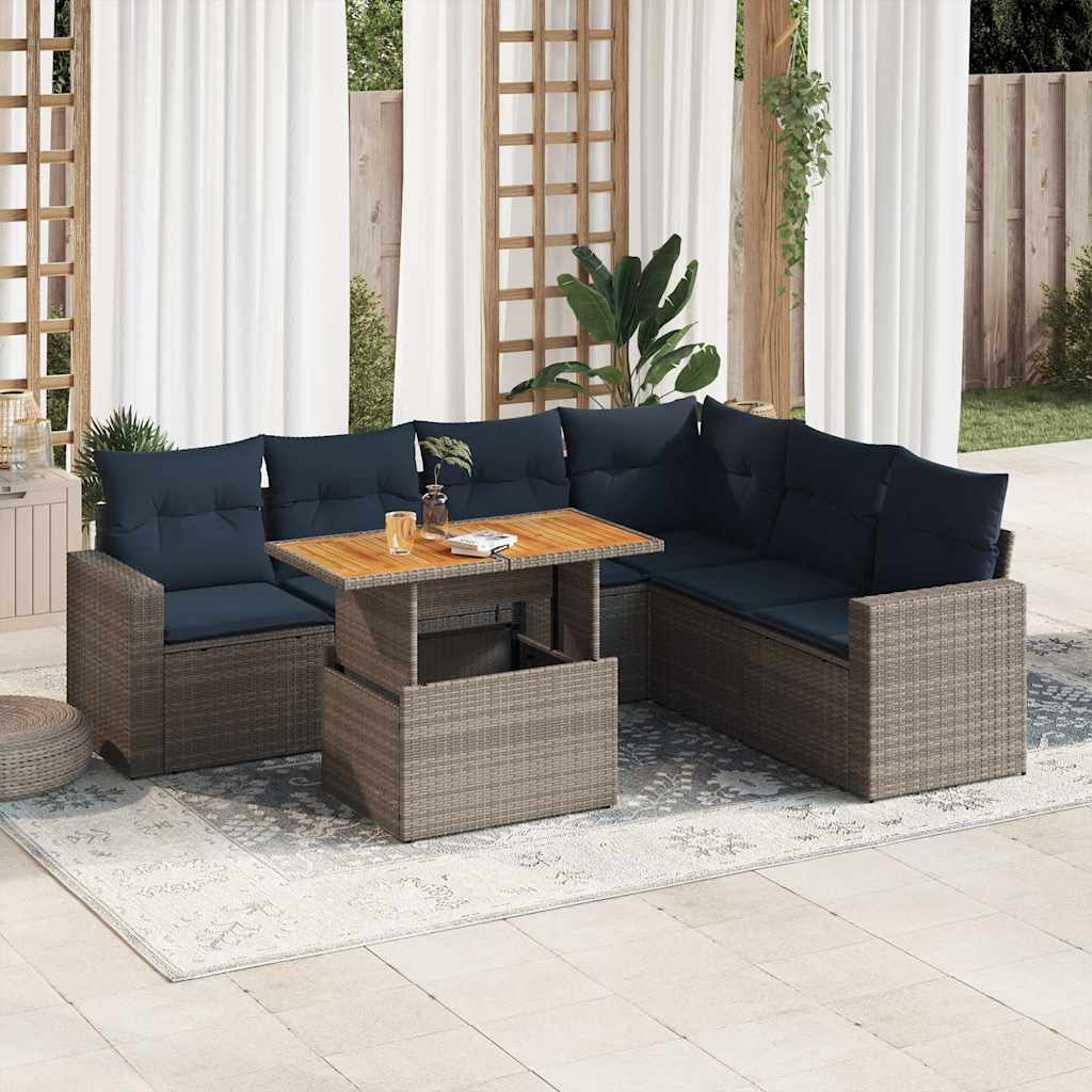 vidaXL 7-delige Loungeset met kussens poly rattan zwart