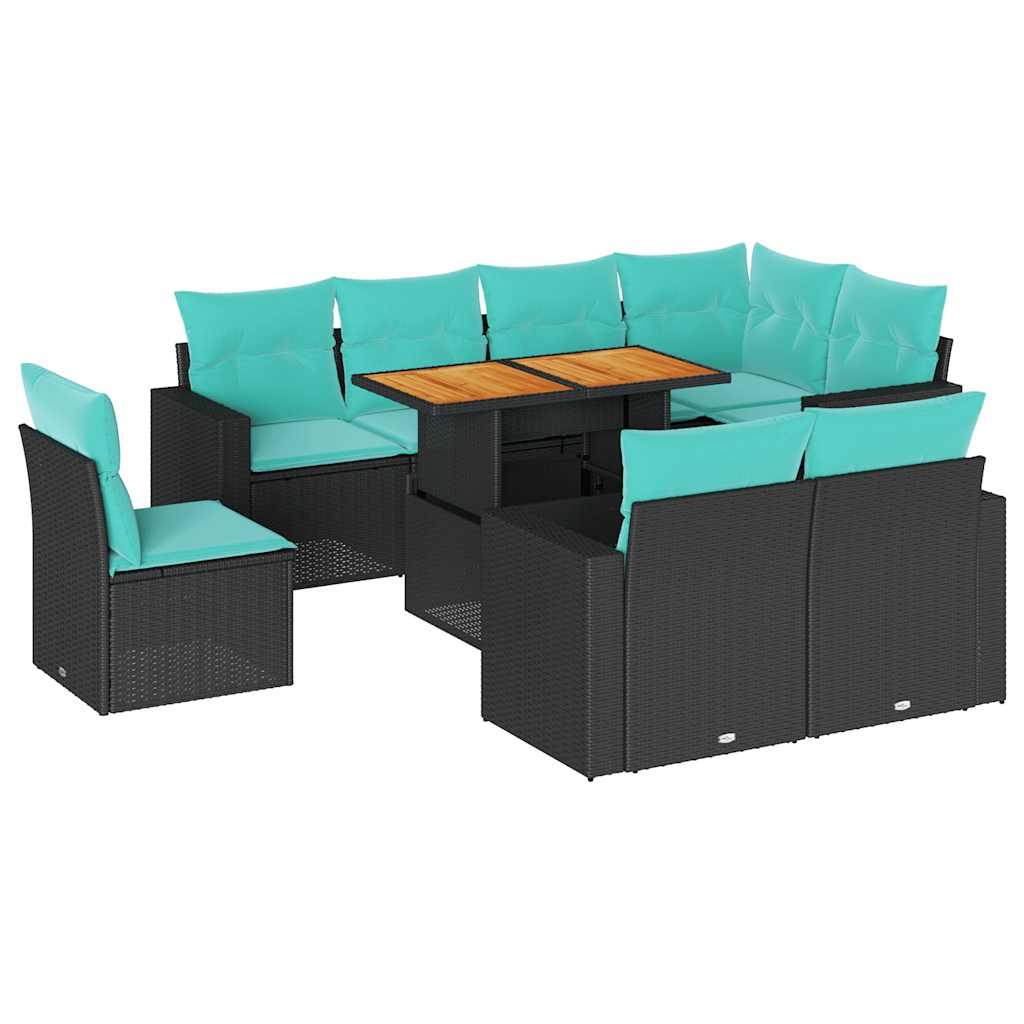 vidaXL 9-piece Poly Rattan Lounge Set with Cushions Black