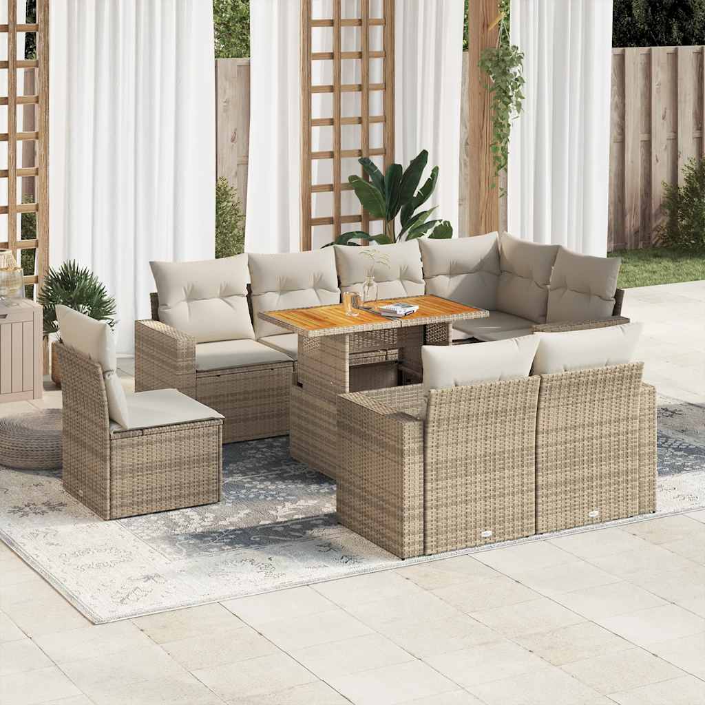 vidaXL 9-piece Poly Rattan Lounge Set with Cushions Black