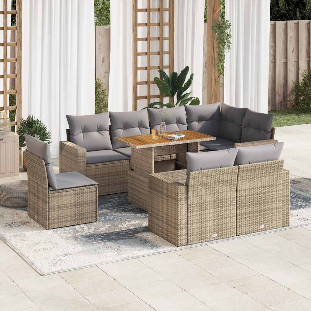 vidaXL 9-piece Poly Rattan Lounge Set with Cushions Black