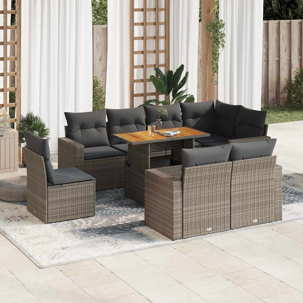 vidaXL 9-piece Poly Rattan Lounge Set with Cushions Black