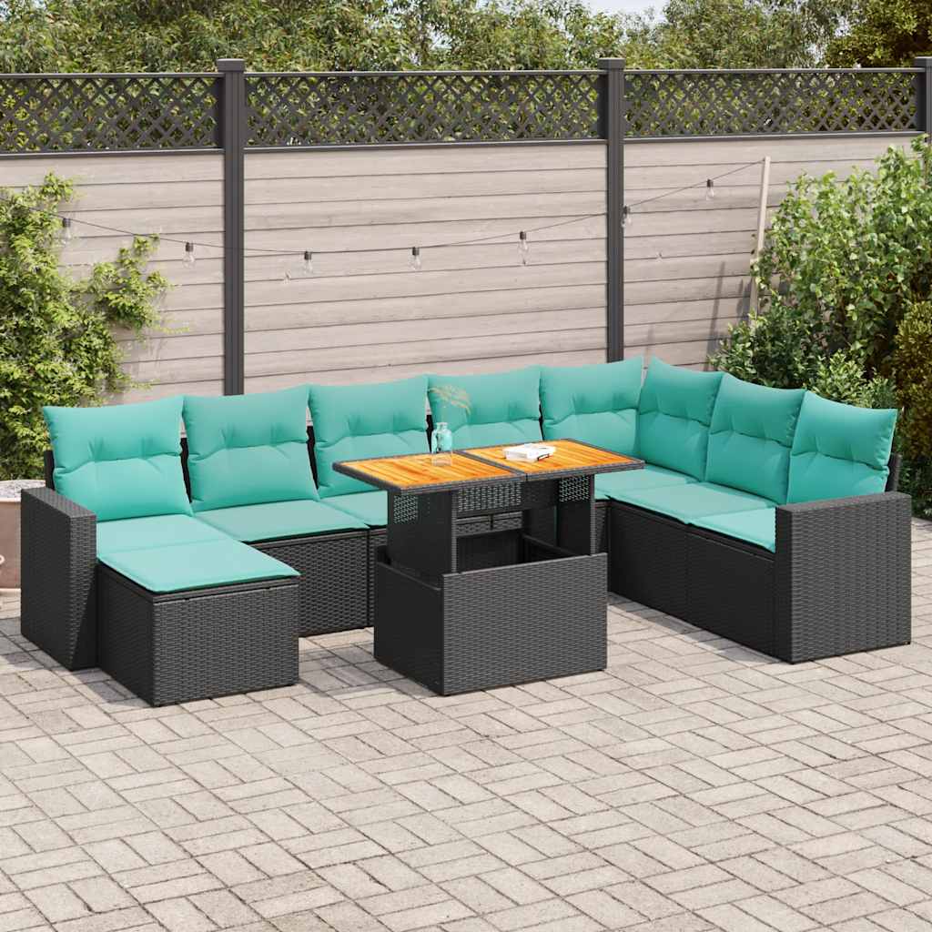vidaXL 9-delige Loungeset met kussens poly rattan grijs
