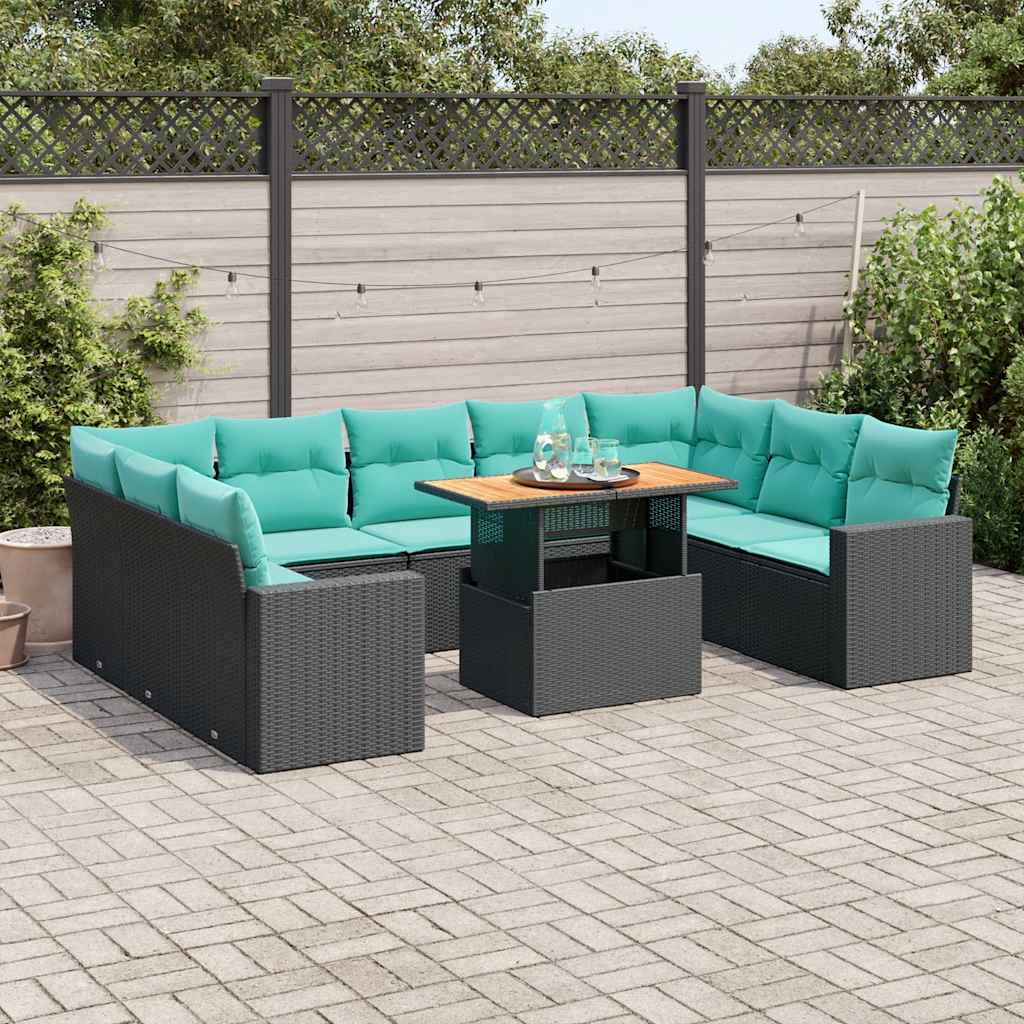 vidaXL 10-Piece Lounge Set with Cushions Poly Rattan Black