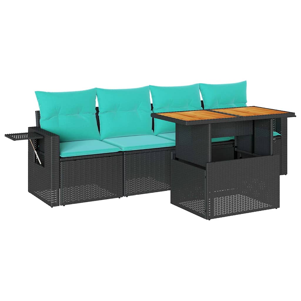 vidaXL 5-Piece Lounge Set with Cushions Poly Rattan Black