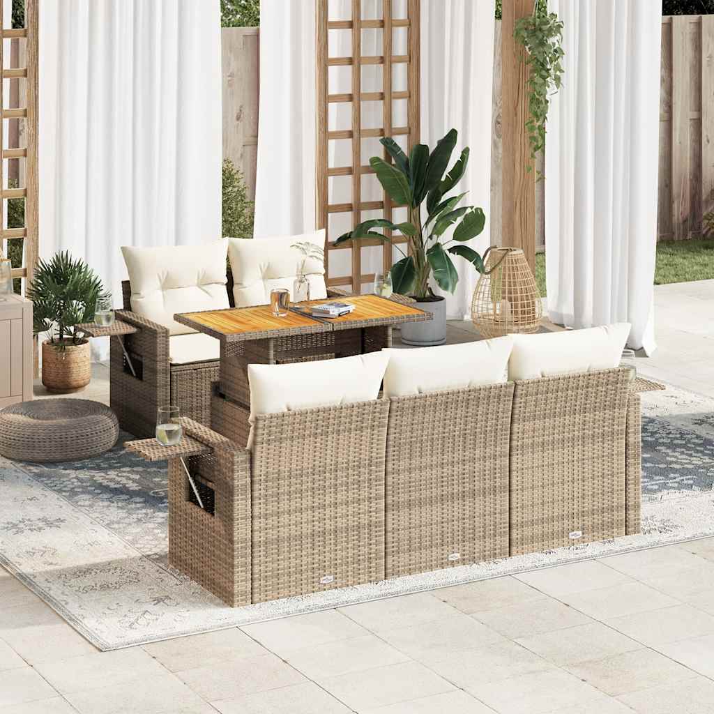 vidaXL 6-delige Loungeset met kussens poly rattan zwart