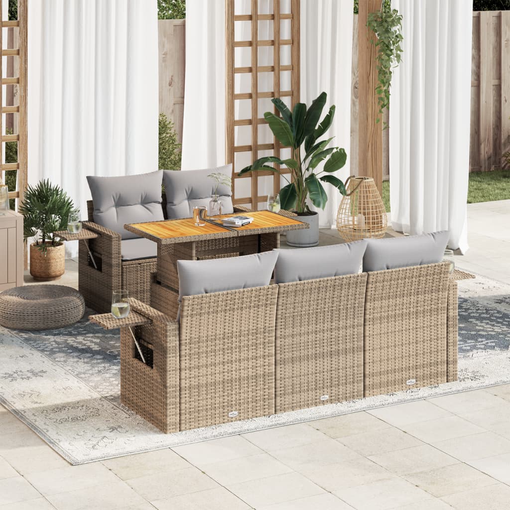 vidaXL 6-delige Loungeset met kussens poly rattan zwart
