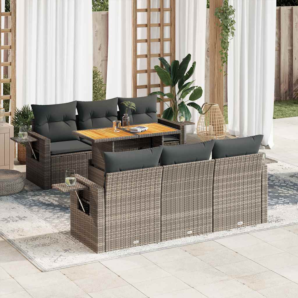 vidaXL 7-Piece Lounge Set with Cushions Poly Rattan Black