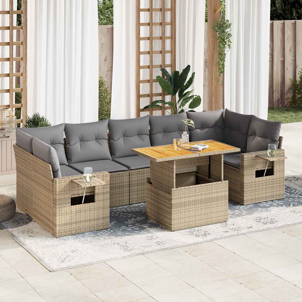 vidaXL 8-delige Loungeset met kussens poly rattan zwart
