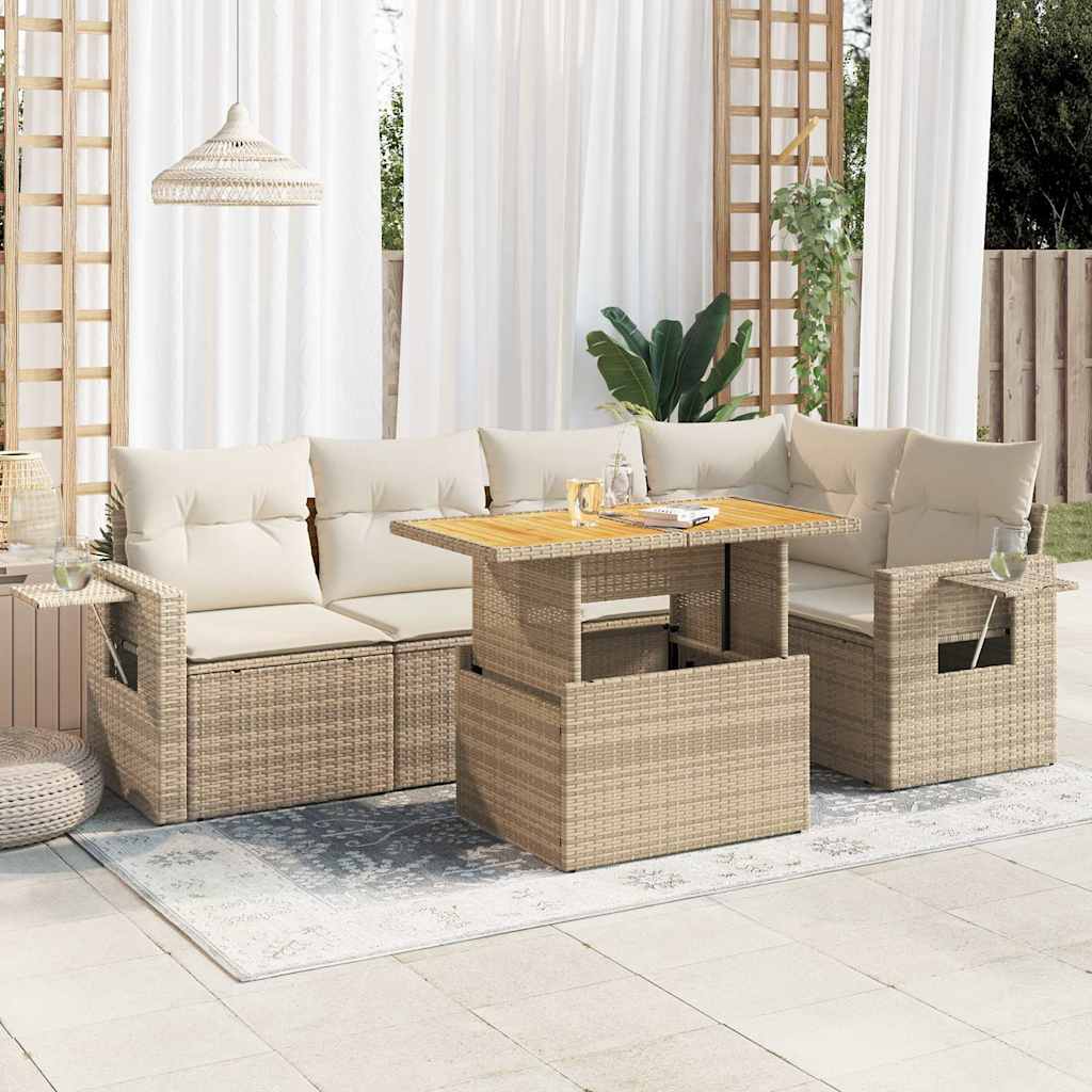 vidaXL 6-delige Loungeset met kussens poly rattan zwart