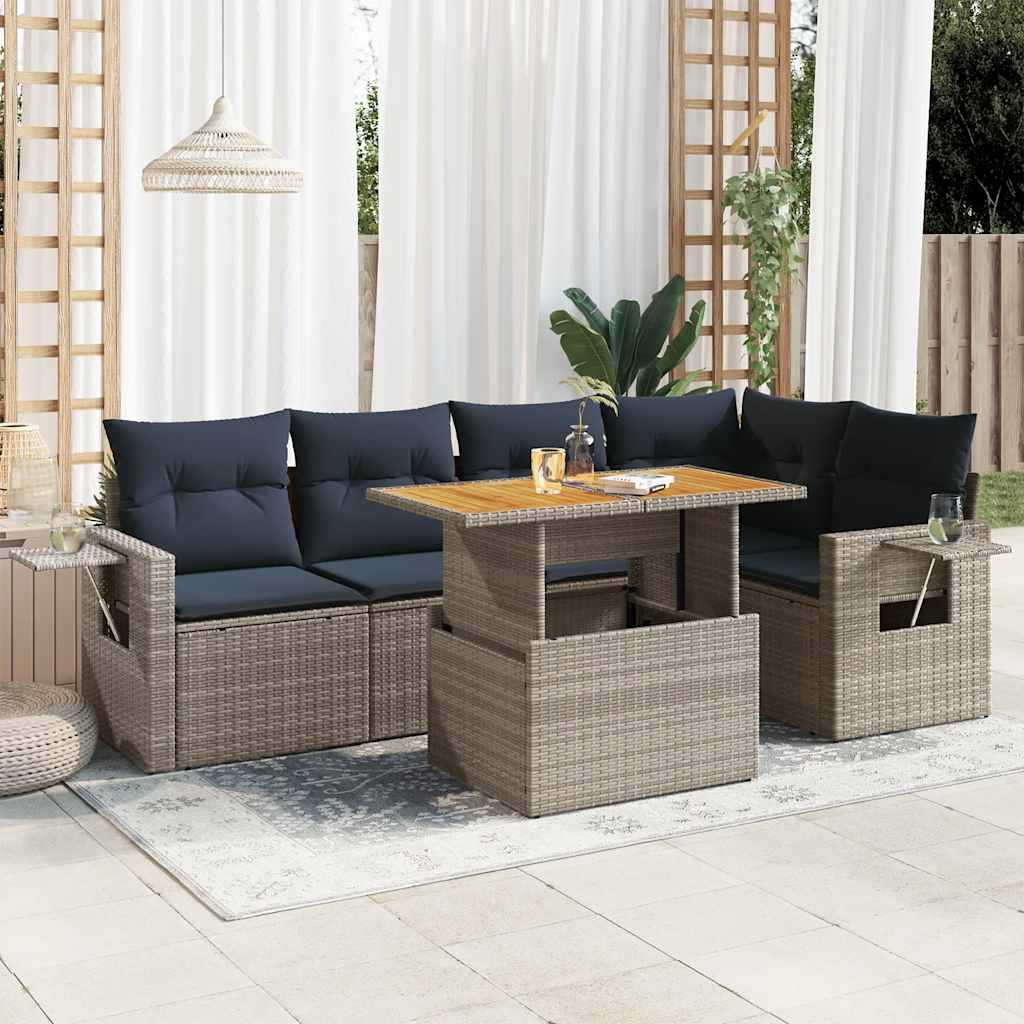 vidaXL 6-Piece Lounge Set with Cushions Poly Rattan Black