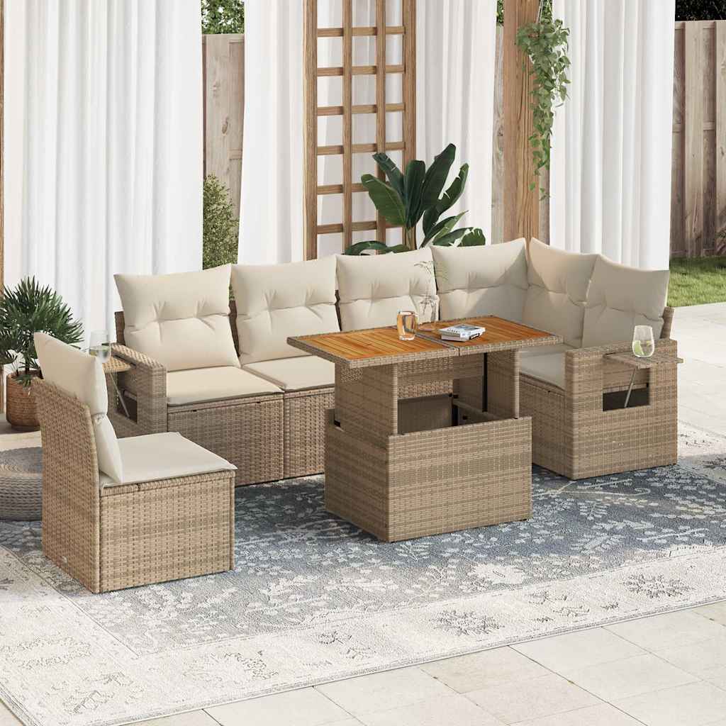 vidaXL 7-delige Loungeset met kussens poly rattan zwart