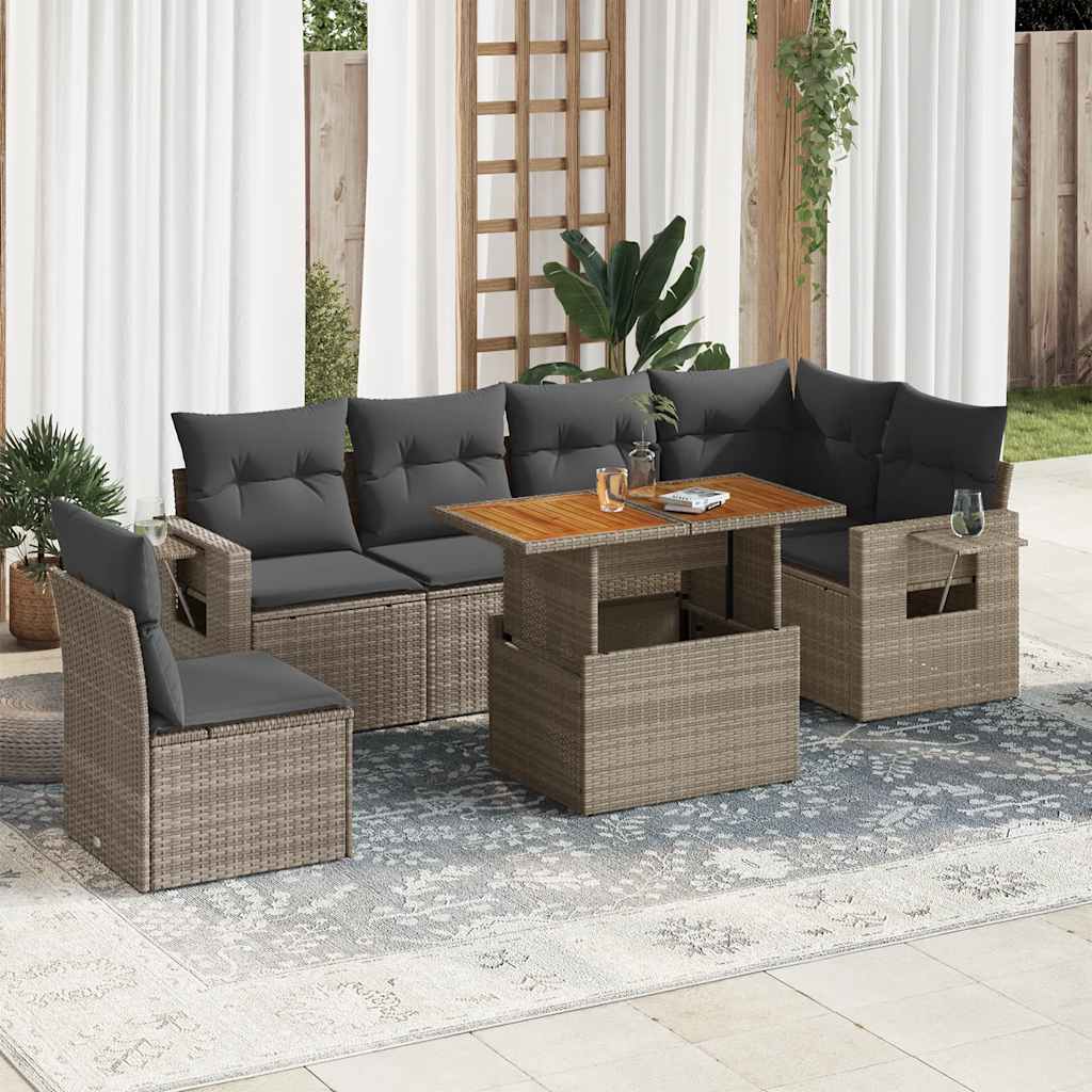 vidaXL 7-delige Loungeset met kussens poly rattan zwart
