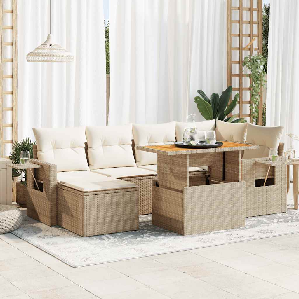 vidaXL 7-Piece Lounge Set with Cushions Poly Rattan Black