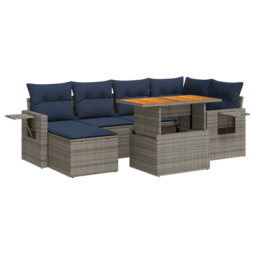 vidaXL 7-delige Loungeset met kussens poly rattan zwart