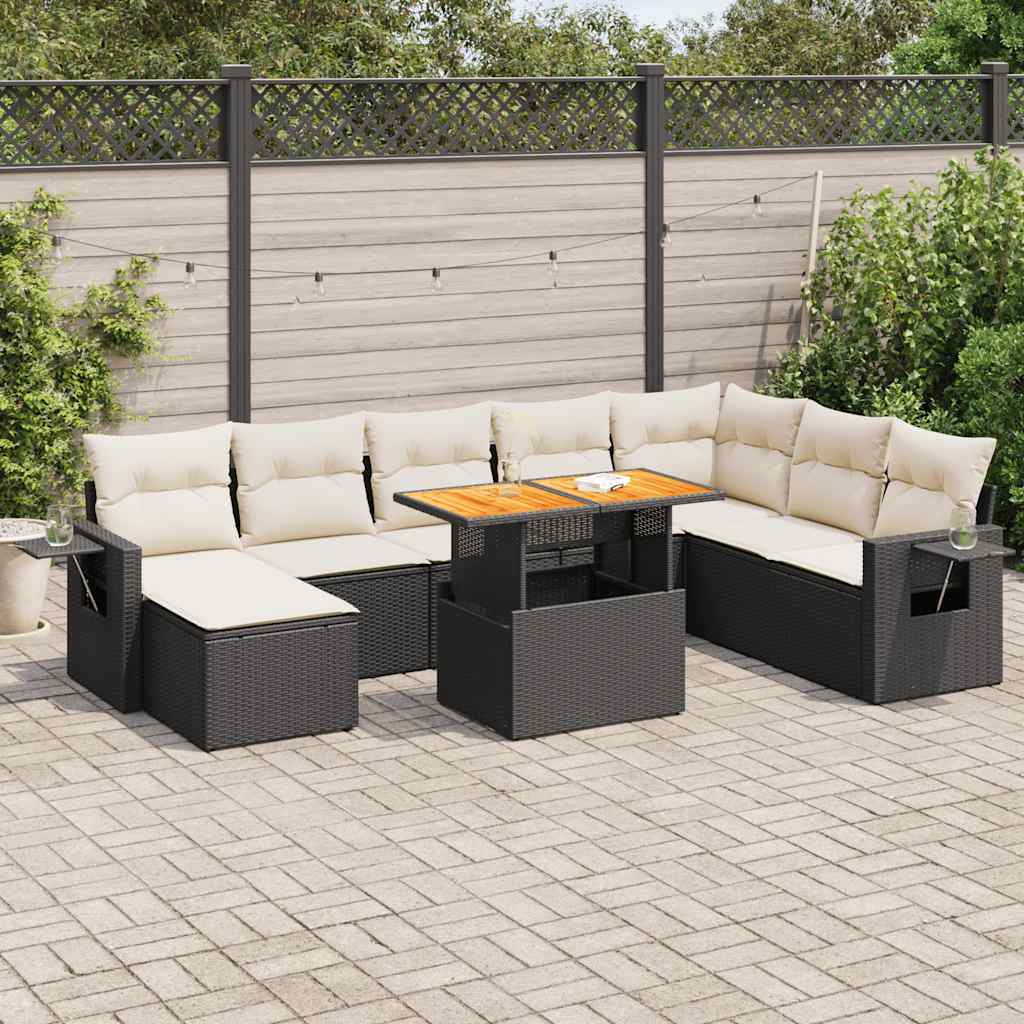 vidaXL 9-piece Lounge Set with cushions poly rattan black