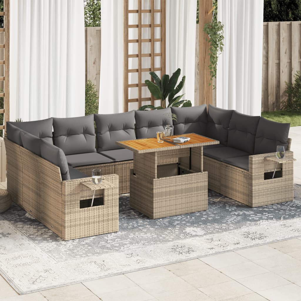 vidaXL 10-Piece Lounge Set with Cushions Poly Rattan Black