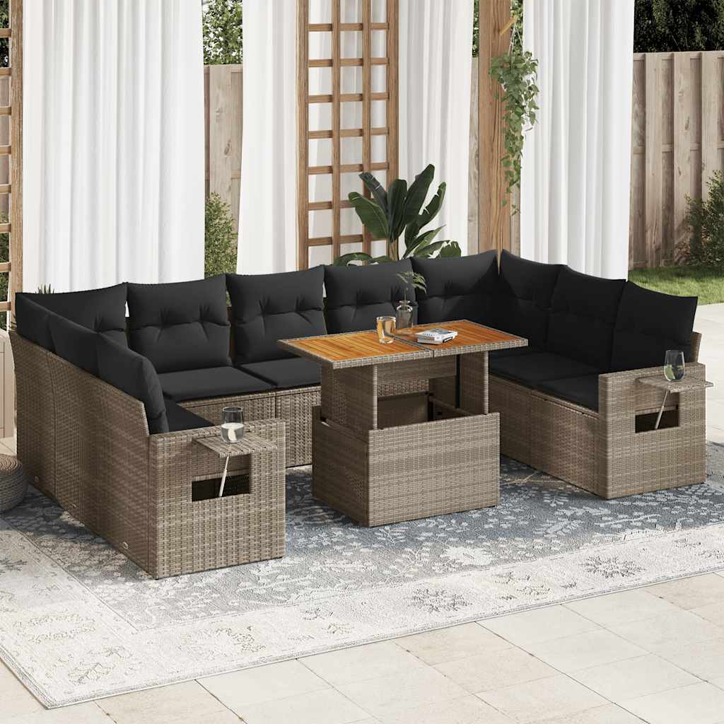 vidaXL 10-Piece Lounge Set with Cushions Poly Rattan Black