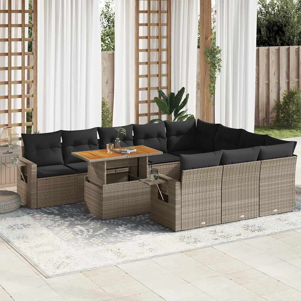 vidaXL 11-delige Loungeset met kussens poly rattan zwart