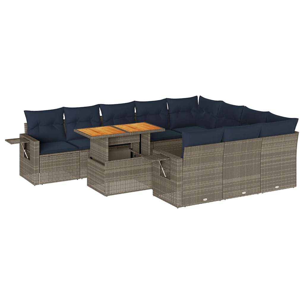 vidaXL 11-delige Loungeset met kussens poly rattan zwart