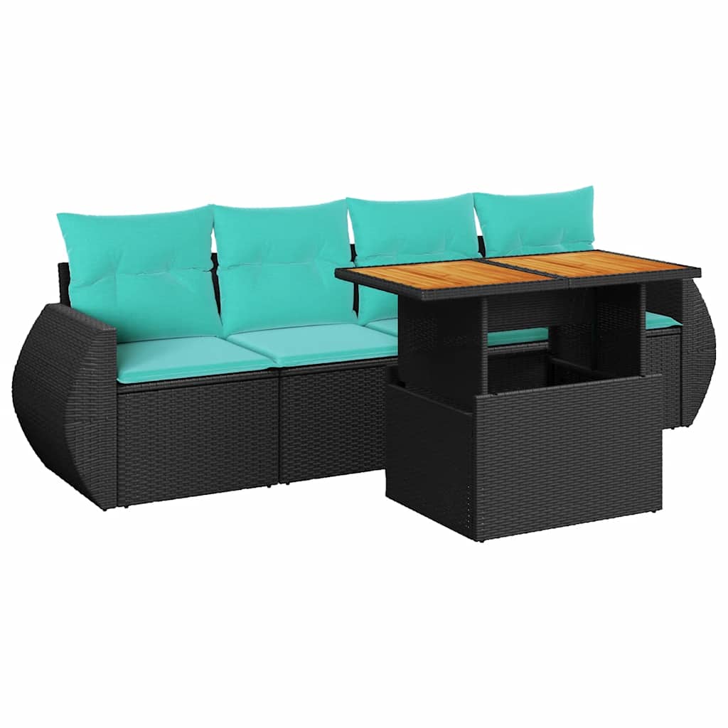 vidaXL 5-piece Lounge Set with Cushions Poly Rattan Black