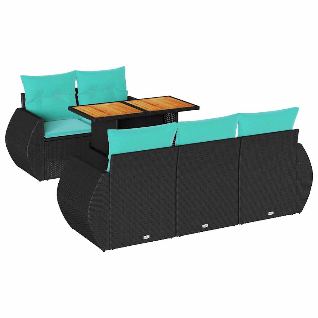 vidaXL 6-delige Loungeset met kussens poly rattan zwart