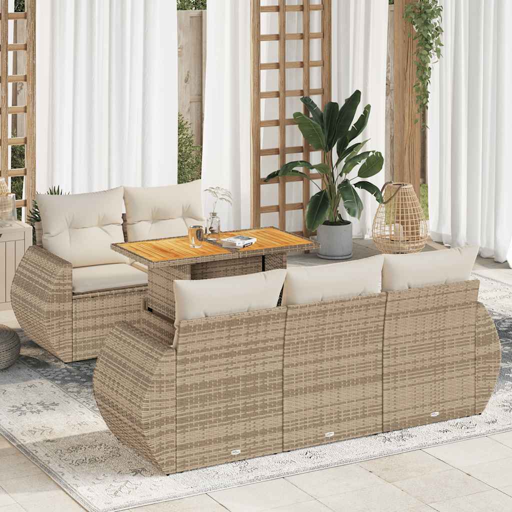 vidaXL 6-delige Loungeset met kussens poly rattan zwart