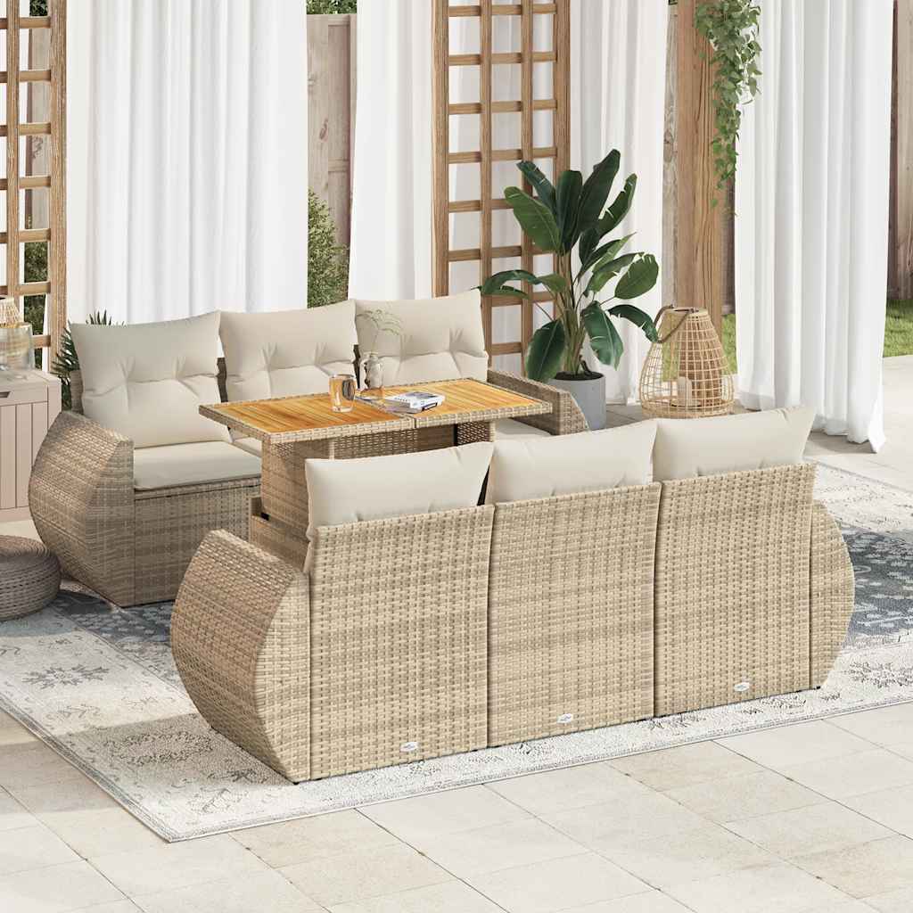vidaXL 7-Piece Lounge Set with Cushions Poly Rattan Black