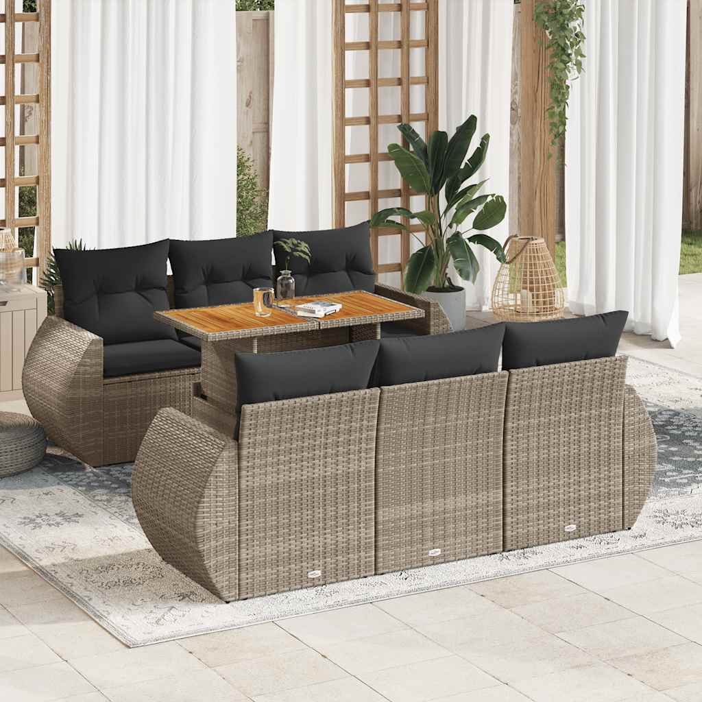 vidaXL 7-Piece Lounge Set with Cushions Poly Rattan Black