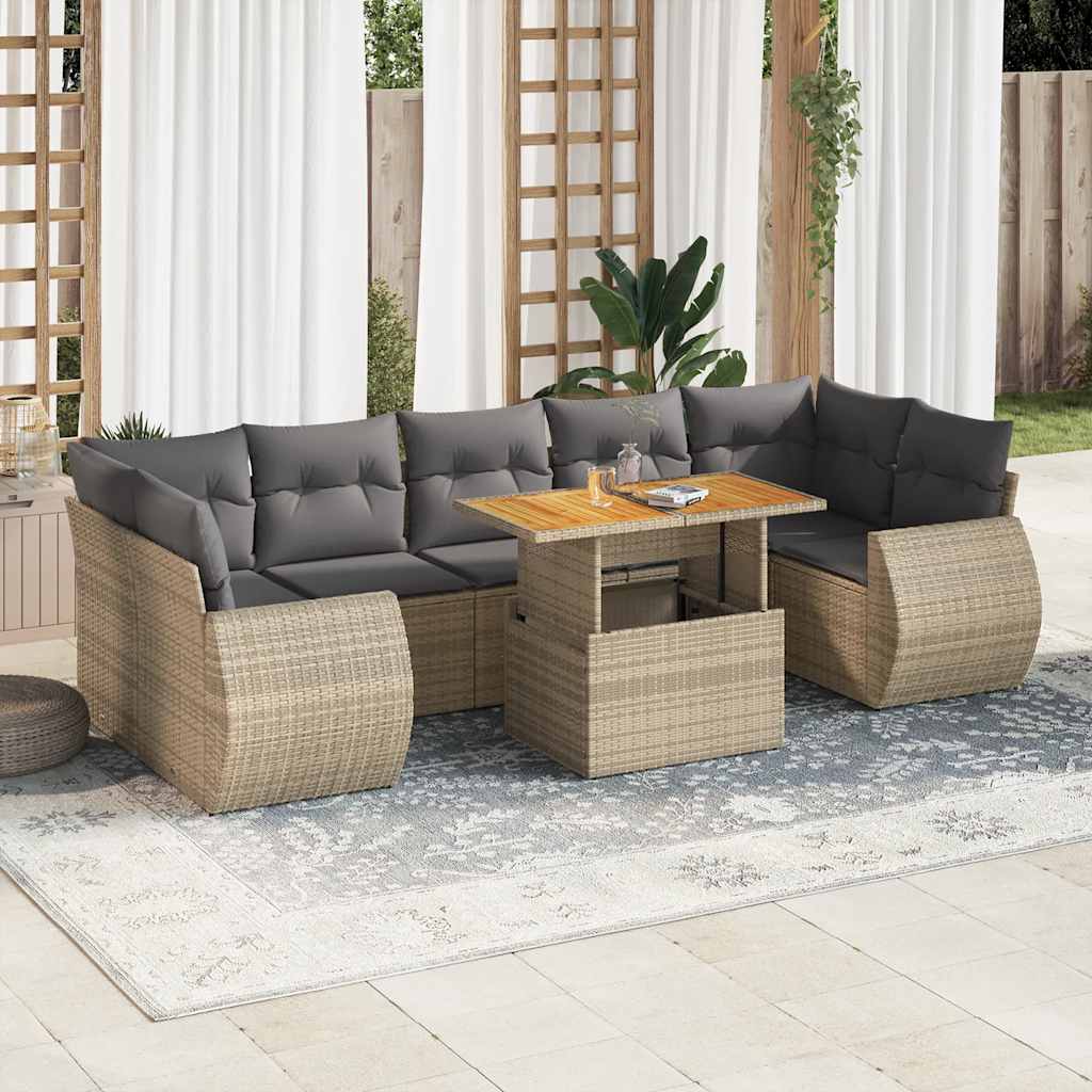 vidaXL 8-delige Loungeset met kussens poly rattan zwart