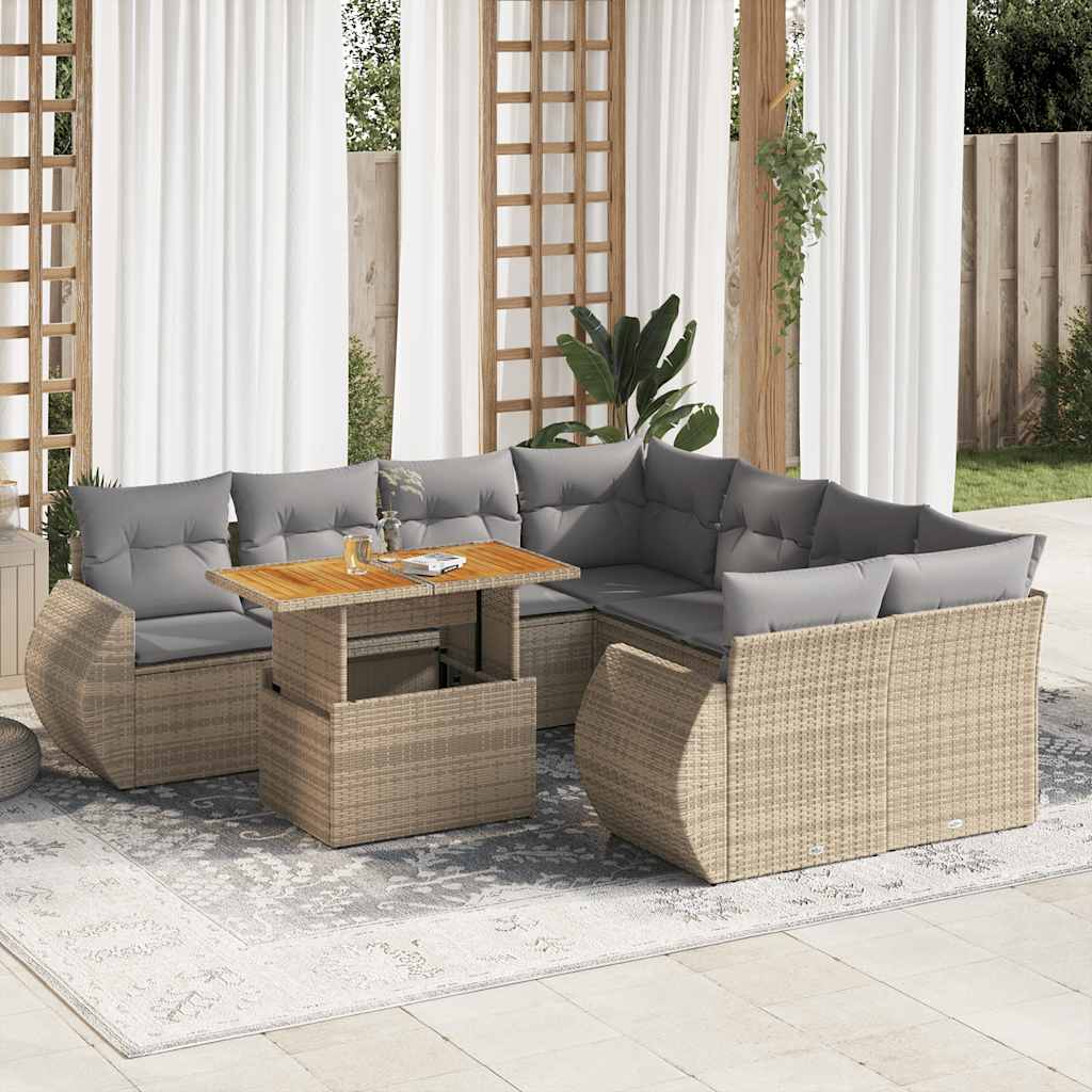 vidaXL 9-delige Loungeset met kussens poly rattan zwart