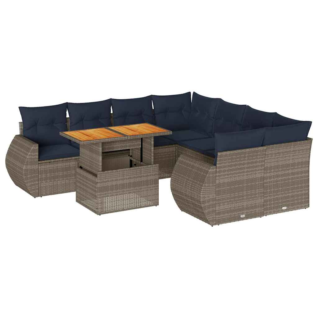 vidaXL 9-piece Poly Rattan Lounge Set with Cushions Black