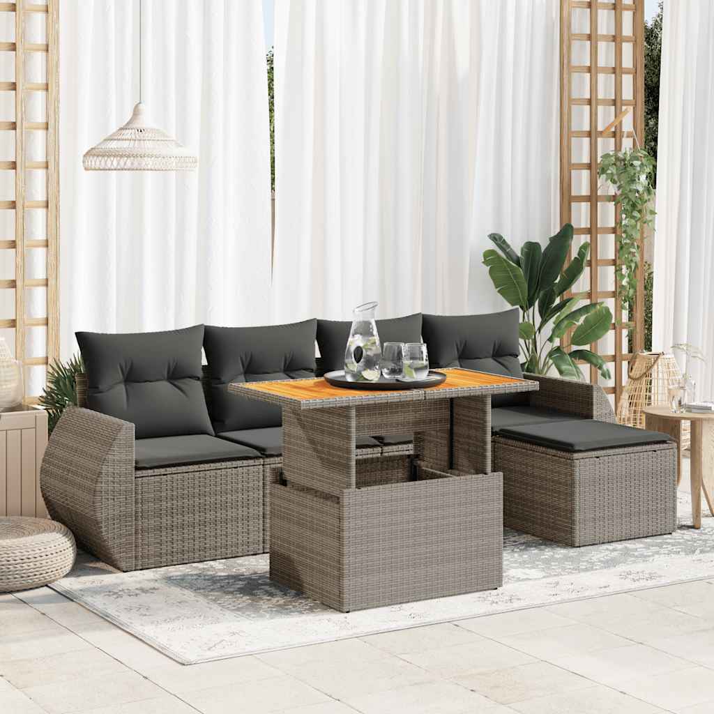 vidaXL 6-Piece Lounge Set with Cushions Poly Rattan Black