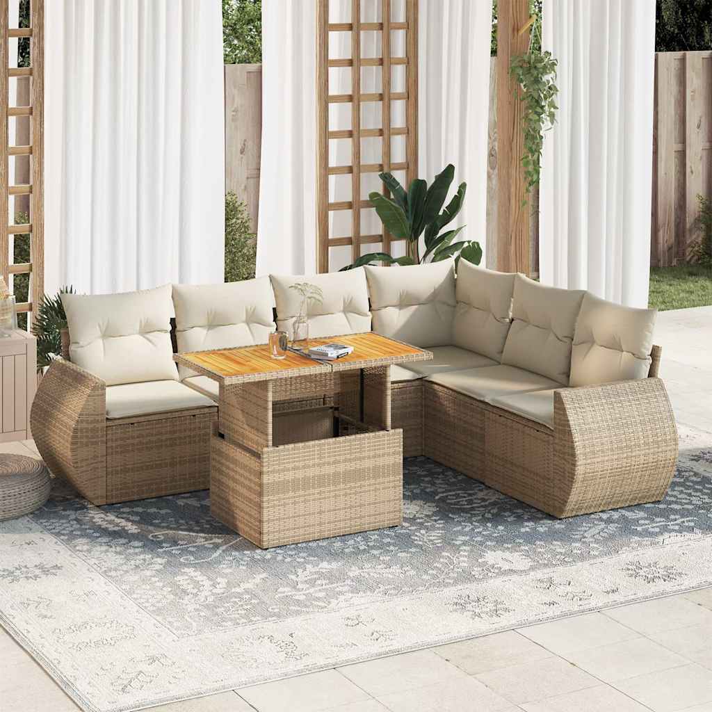 vidaXL 7-delige Loungeset met kussens poly rattan zwart