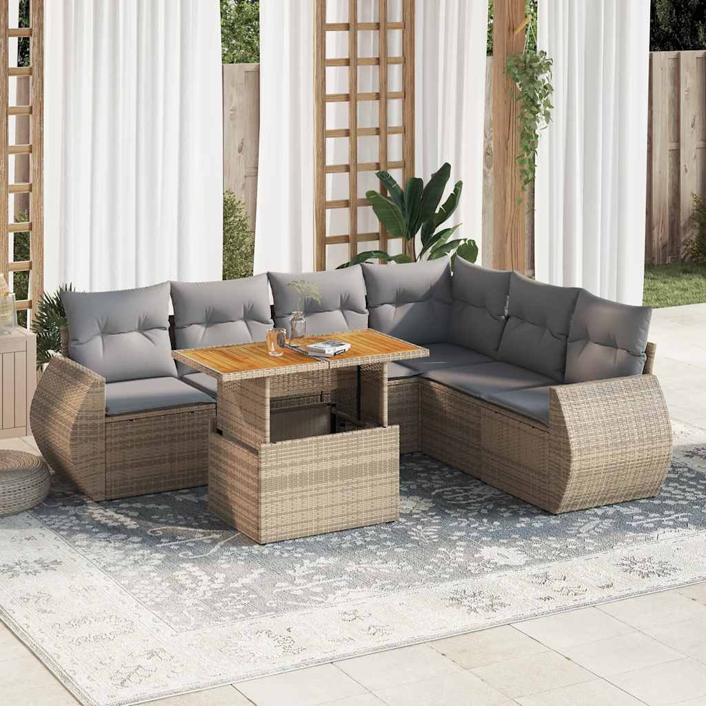 vidaXL 7-delige Loungeset met kussens poly rattan zwart