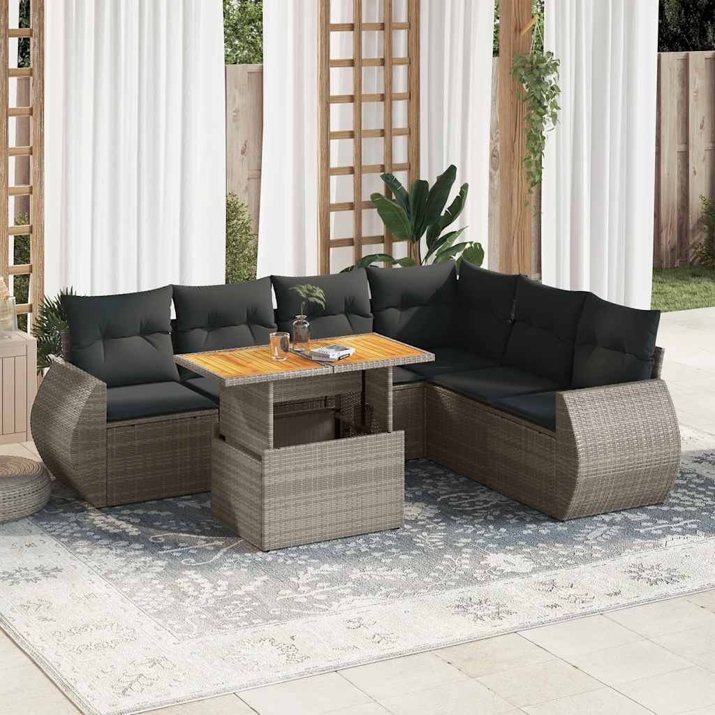 vidaXL 7-delige Loungeset met kussens poly rattan zwart