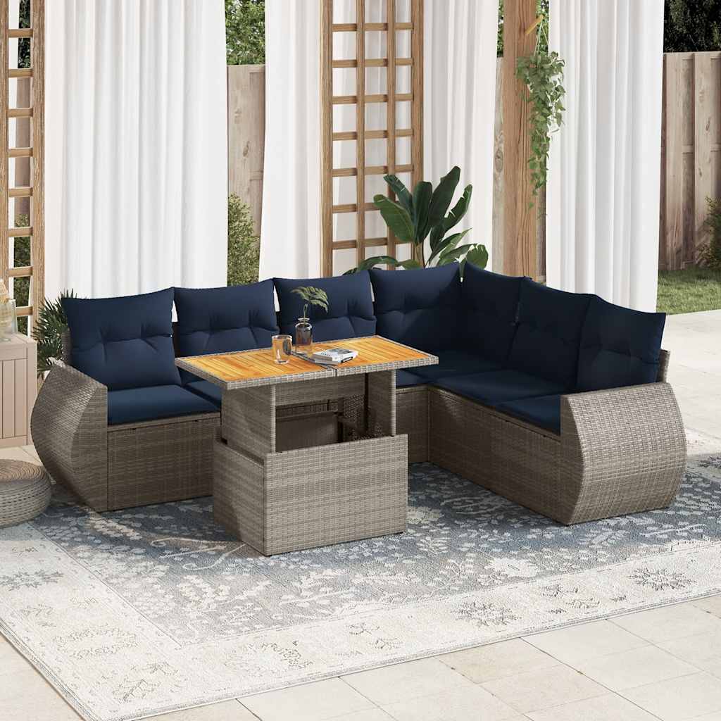 vidaXL 7-Piece Lounge Set with Cushions Poly Rattan Grey
