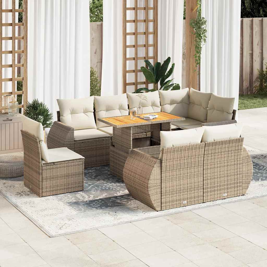 vidaXL 9-delige Loungeset met kussens poly rattan zwart