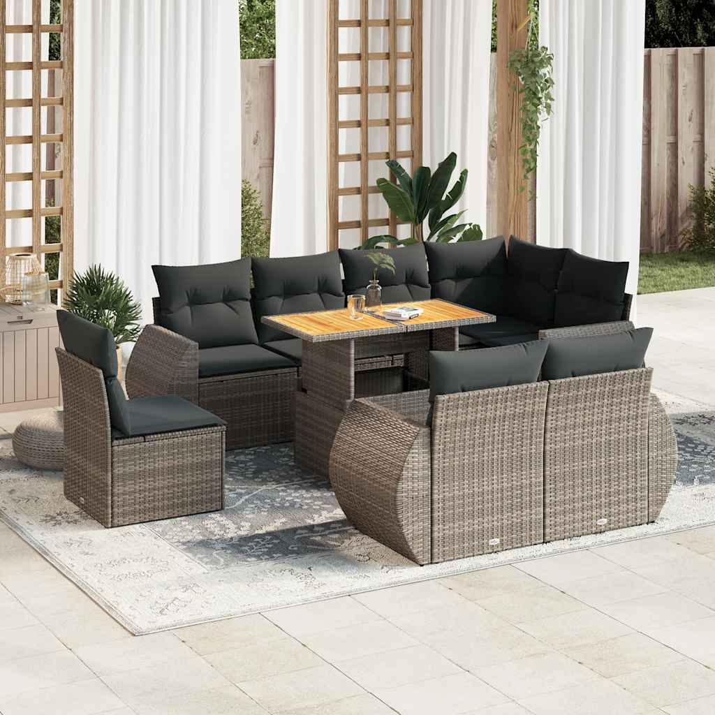 vidaXL 9-delige Loungeset met kussens poly rattan zwart