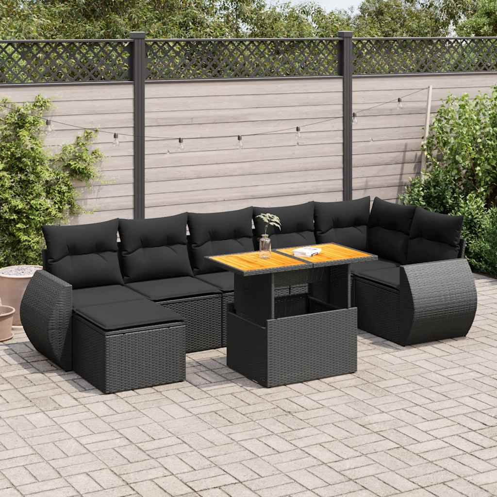 vidaXL 8-delige Loungeset met kussens poly rattan zwart