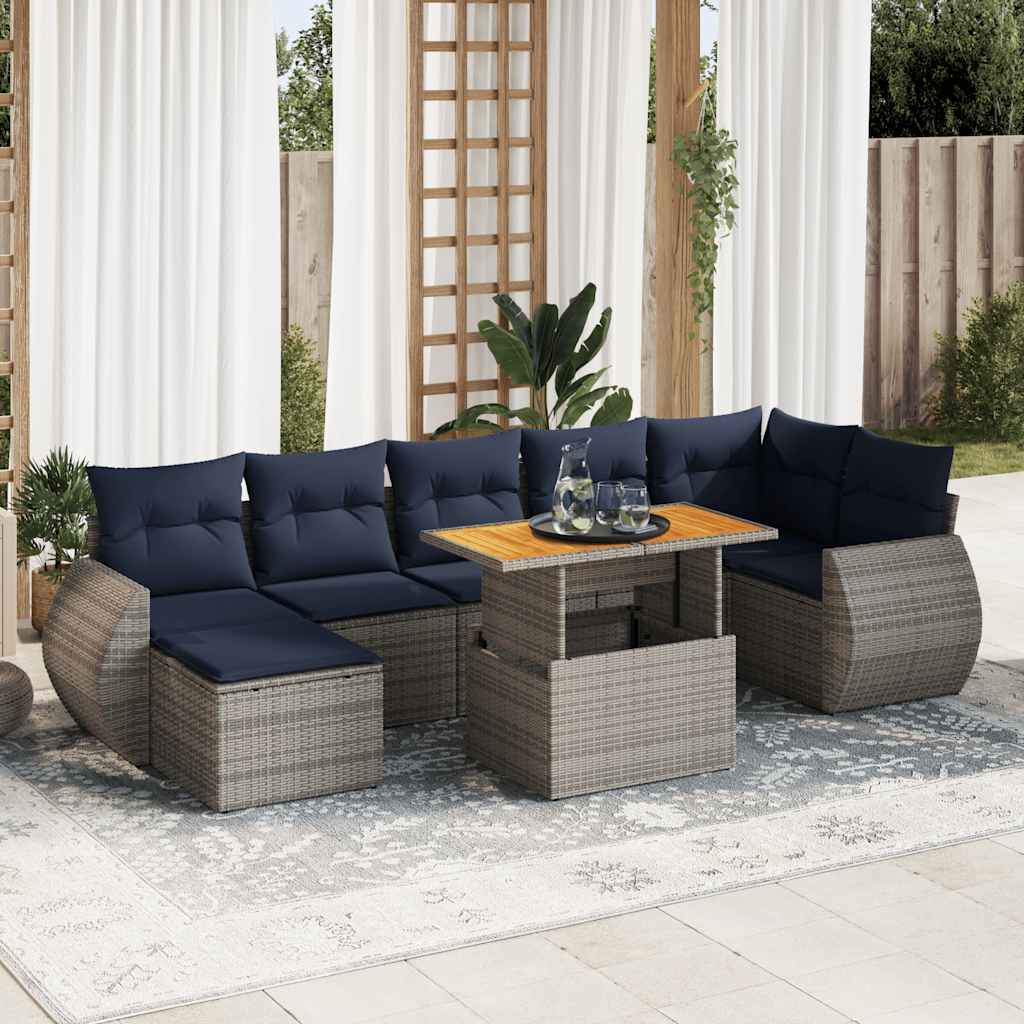 vidaXL 8-Piece Lounge Set with Cushions Poly Rattan Grey