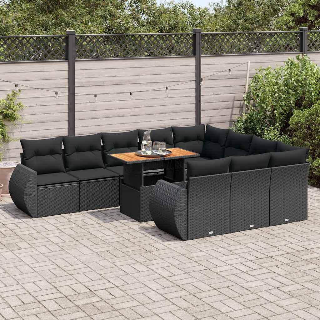 vidaXL 11-delige Loungeset met kussens poly rattan zwart