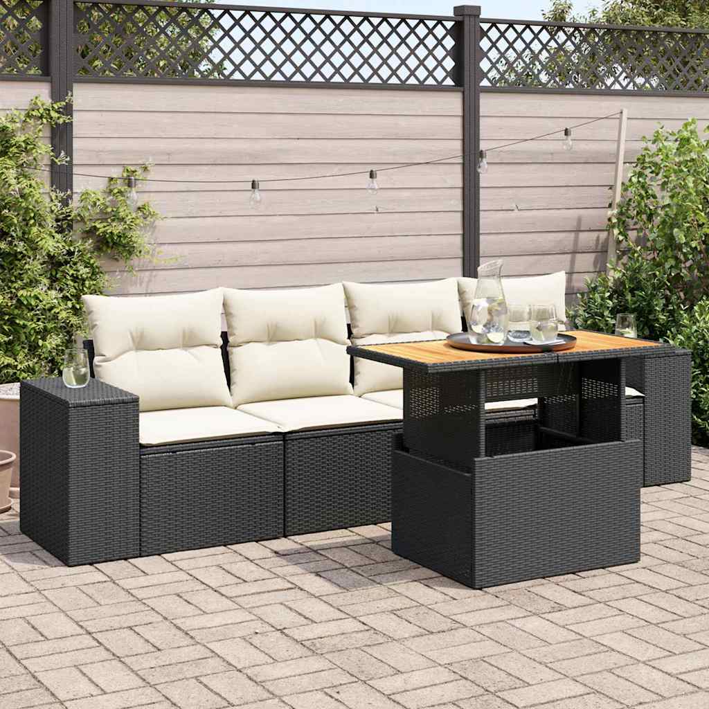 vidaXL 5-Piece Lounge Set with Cushions Poly Rattan Black